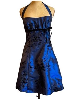 Y2K Jump Halter Dress 1/2 Blue Floral Faiey Whimsigoth Rose Tulle Cupcake Bow